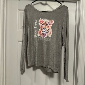 Long sleeve, gray open back top, size small.